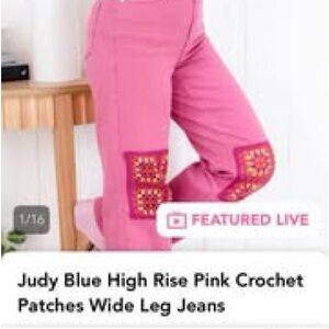 Pink Crochet Patch Wide Leg Jeans